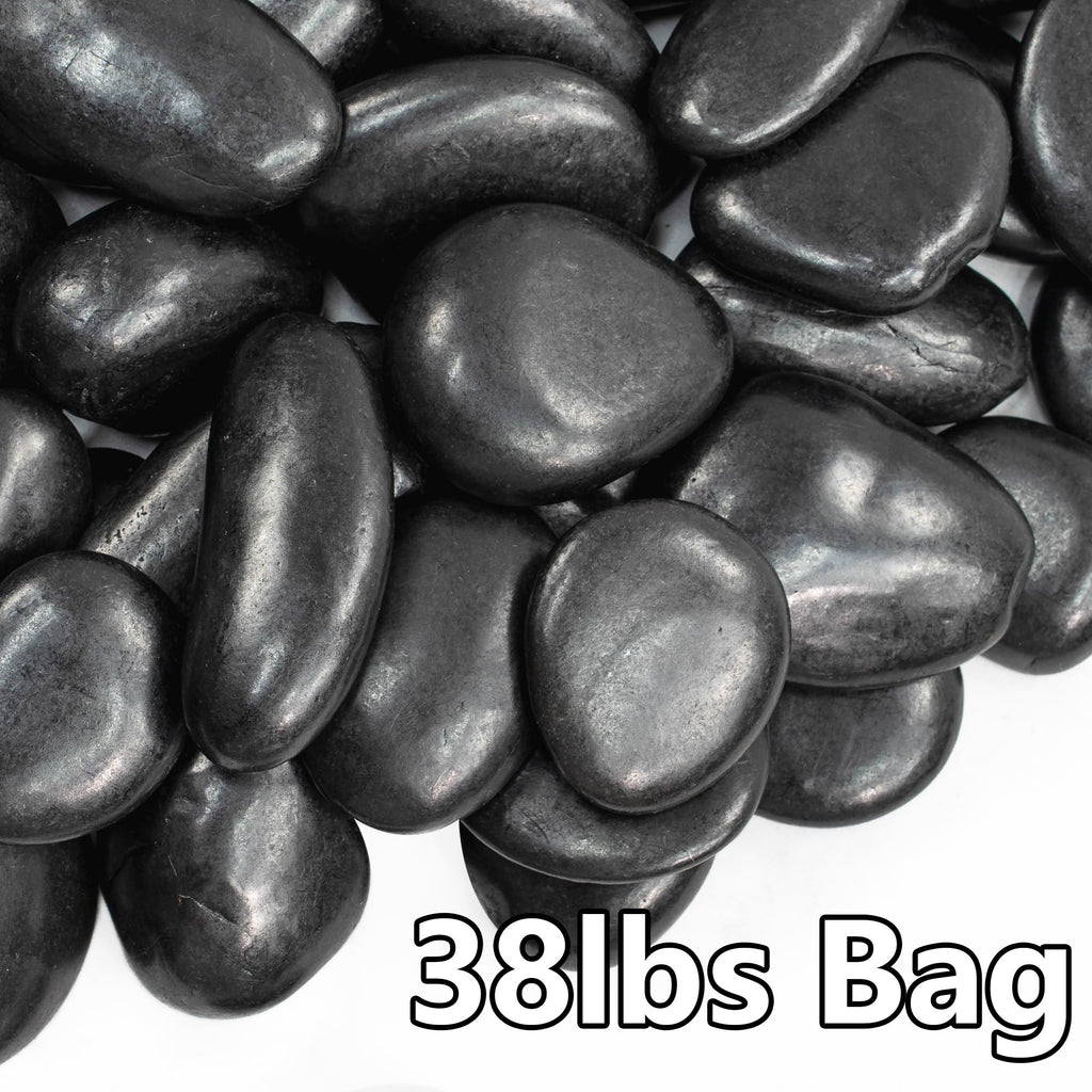 38lbs Black River Rocks, 2-3 inch Polished Pebbles for Plants, Vase Filler, Aquarium, Landscaping, Indoor/Outdoor Decor