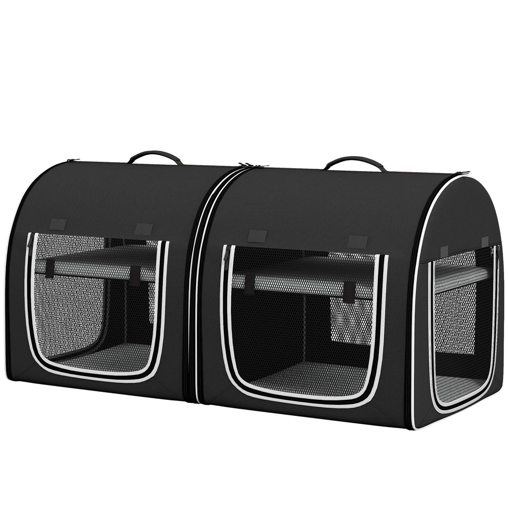 39" Portable Soft 2 Sided Pet Cat Carrier with Divider, Two Compartment, Soft Cushions, & Storage Bag, Black