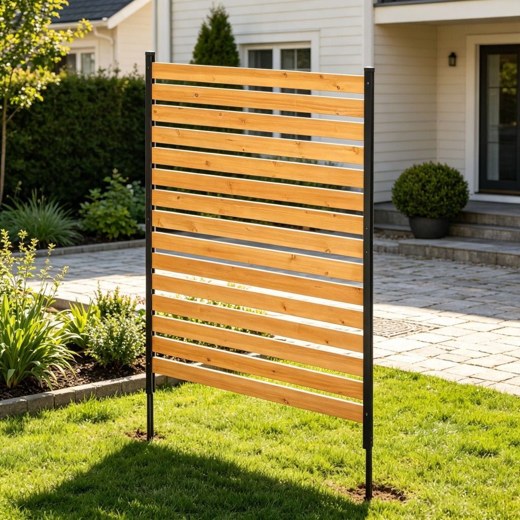 39" W x 61" L Wood Privacy Fence Panel, AC & Pool Equipment Screen with Metal Stakes, Easy DIY Installation, for Garden & Outdoor Use