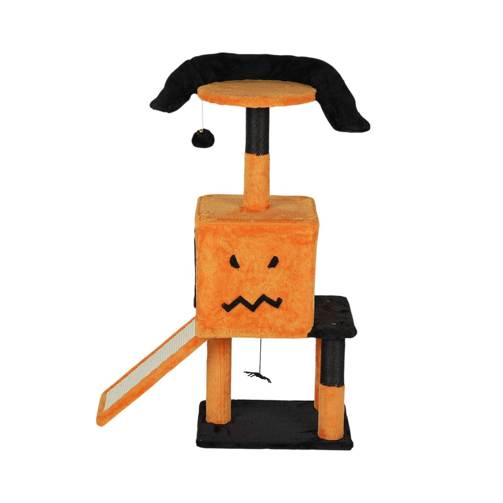 39.4" Halloween Cat Tree, Cat Tower Cat Tree for Indoor Cats with Spacious Cat Condo, Sisal Scratching Posts, Hanging Toys, Orange & Black