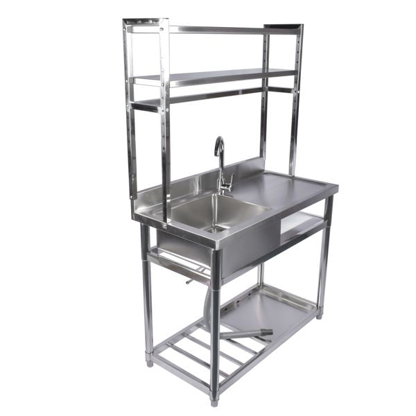 39.4in Stainless Steel Utility Sink Set, Single Bowl Commercial Sink w/ Shelves Single Bowl Sink for Kitchen, Garage with Drainboard and Hanging Tools