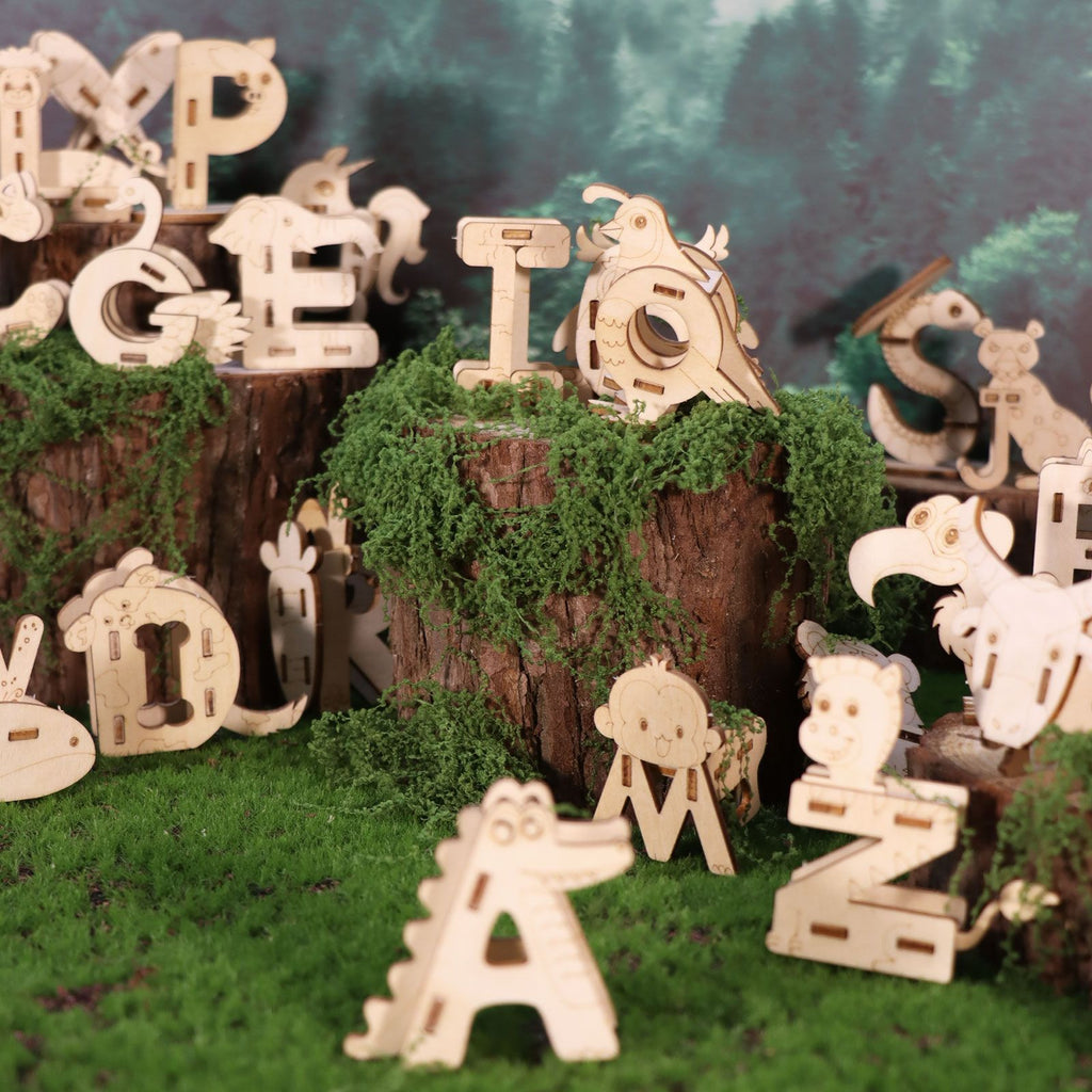 3D Wooden Puzzle 26 Animal Letters A-Z Model Kits DIY Handmade Small Production Set Craft Unique Christmas Gift