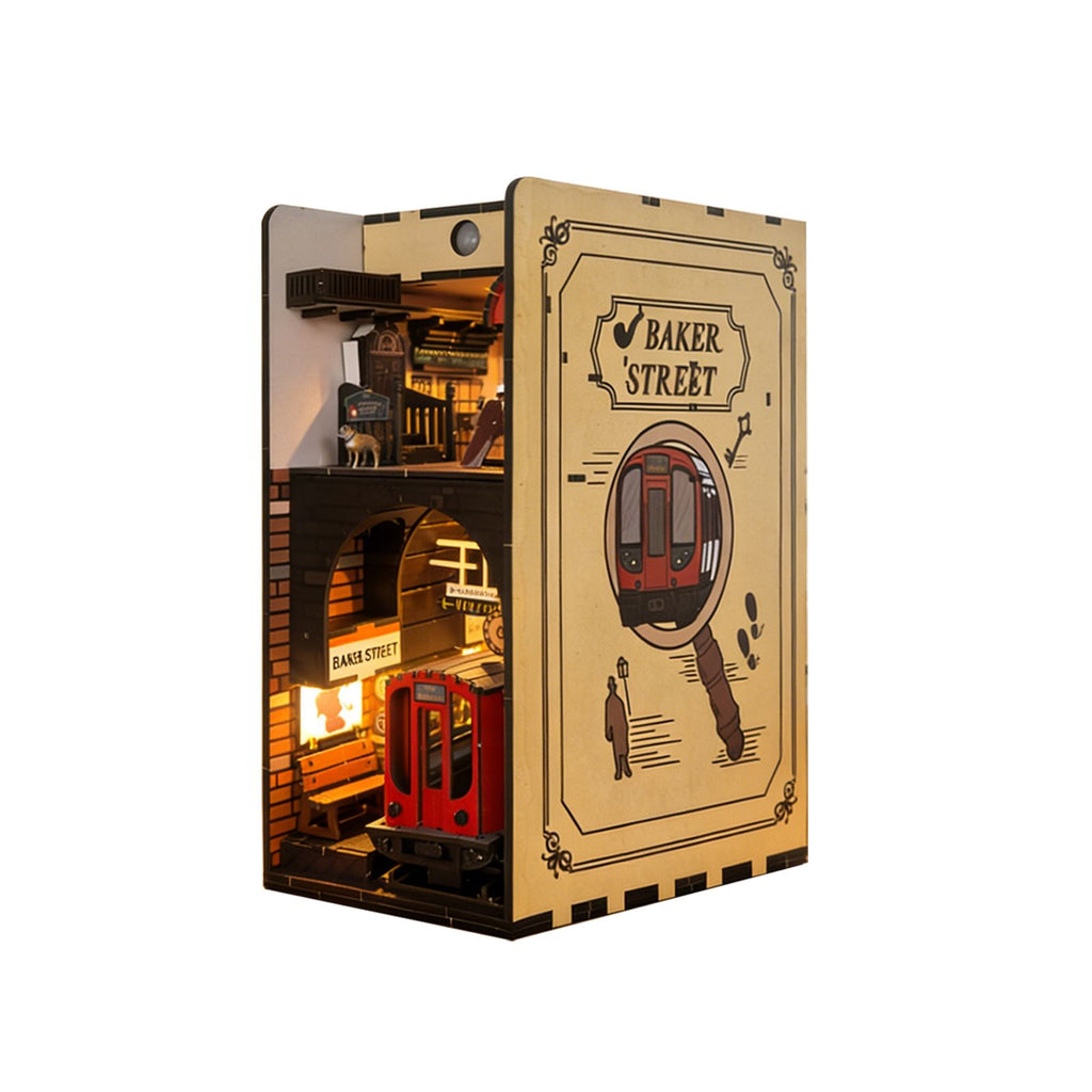3d wooden puzzle for adults Baker Street book nook with lights model kit dollhouse DIY miniature house Birthday and Christmas gifts