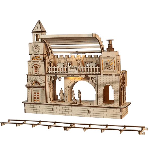 3D Wooden Puzzle Railway station Model Kits To Build Wooden Construction Handmade DIY Craft Unique Gift For Christmas