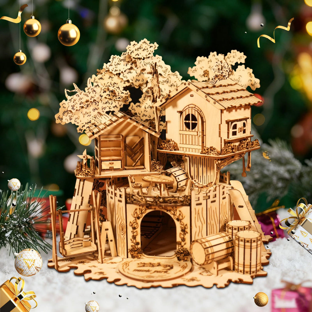 3D Wooden PuzzleTree House Handmade Crafts Assembly Model Kits Creative Decoration Birthday and Christmas Gifts