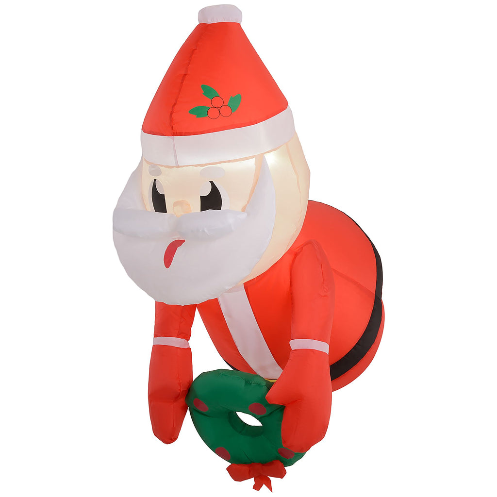 3ft Inflatable Santa Holding Wreath, Lean Out from Window Outdoor Decortaion w/ LED Lights, Ideal for Holiday Party Garden