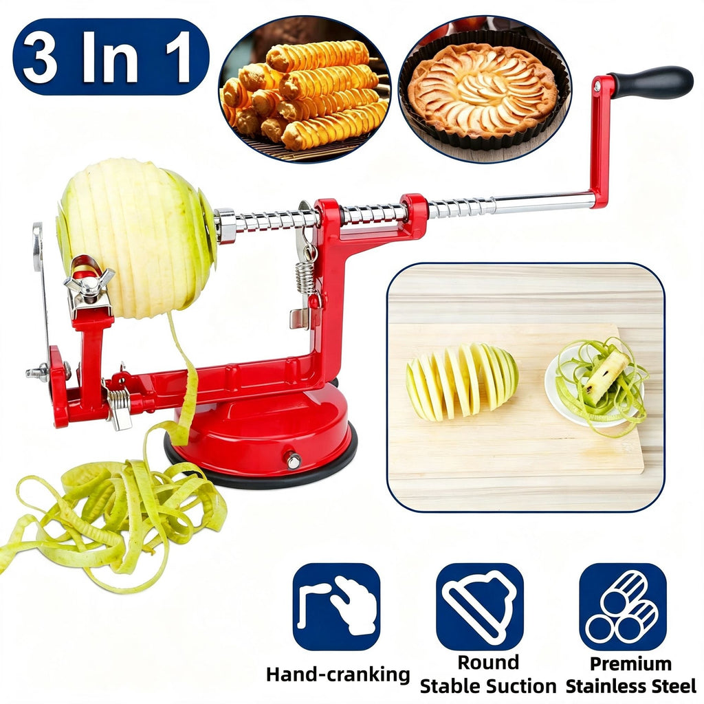 3in1 Fruit Peeler, 3in1 Apple Peeler Slicer Corer,Apple Slicer Corer with Suction Base, Zinc Alloy and StainlessSteel Blade for Kitchen Fruit Processing