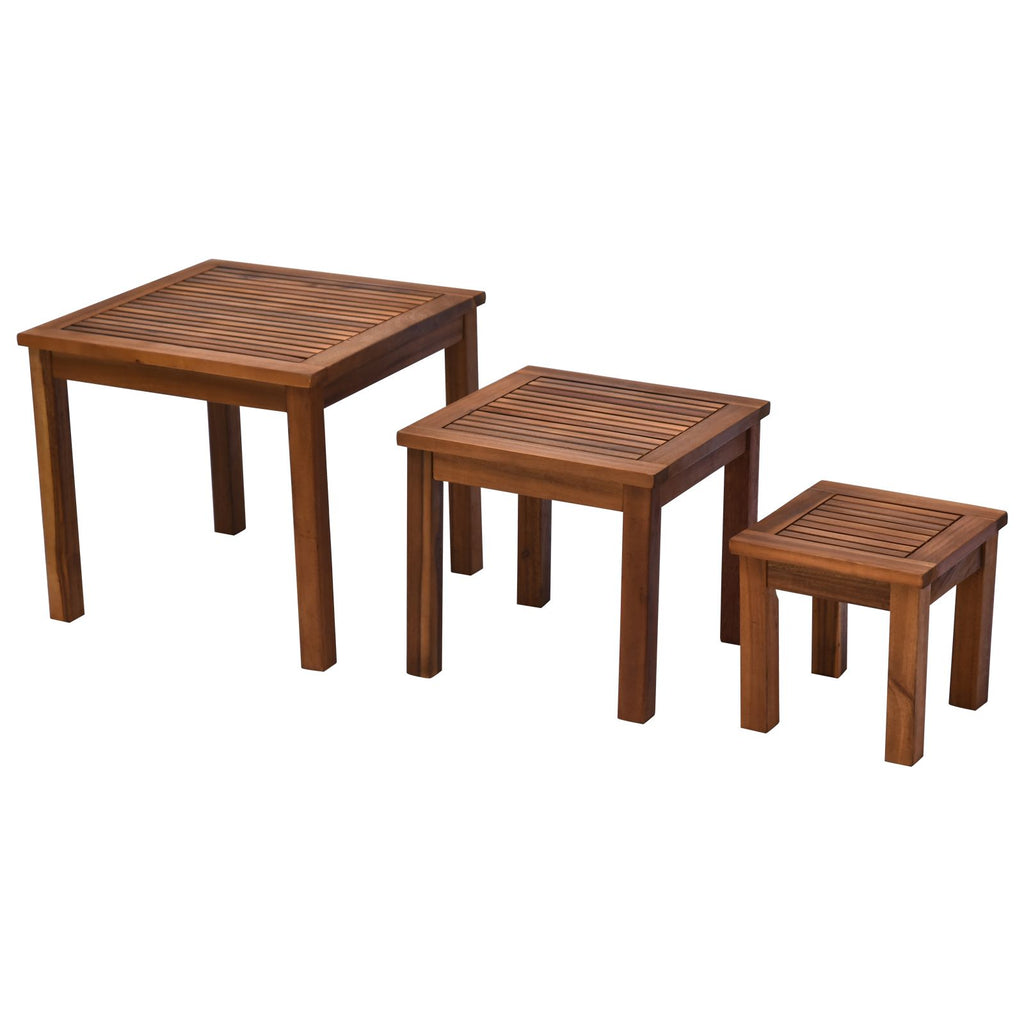 3PC Acacia Wood Nesting Table Set Outdoor Multi-Functional Patio Side Tables