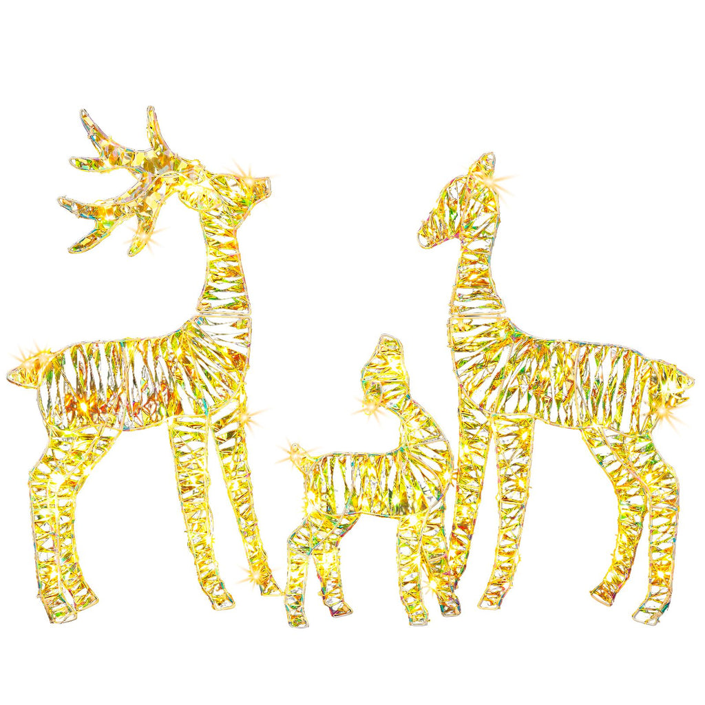 3pcs 2.4FT 2D 4.5V 3.60W Family Elk Iron Frame Courtyard Elk Decoration