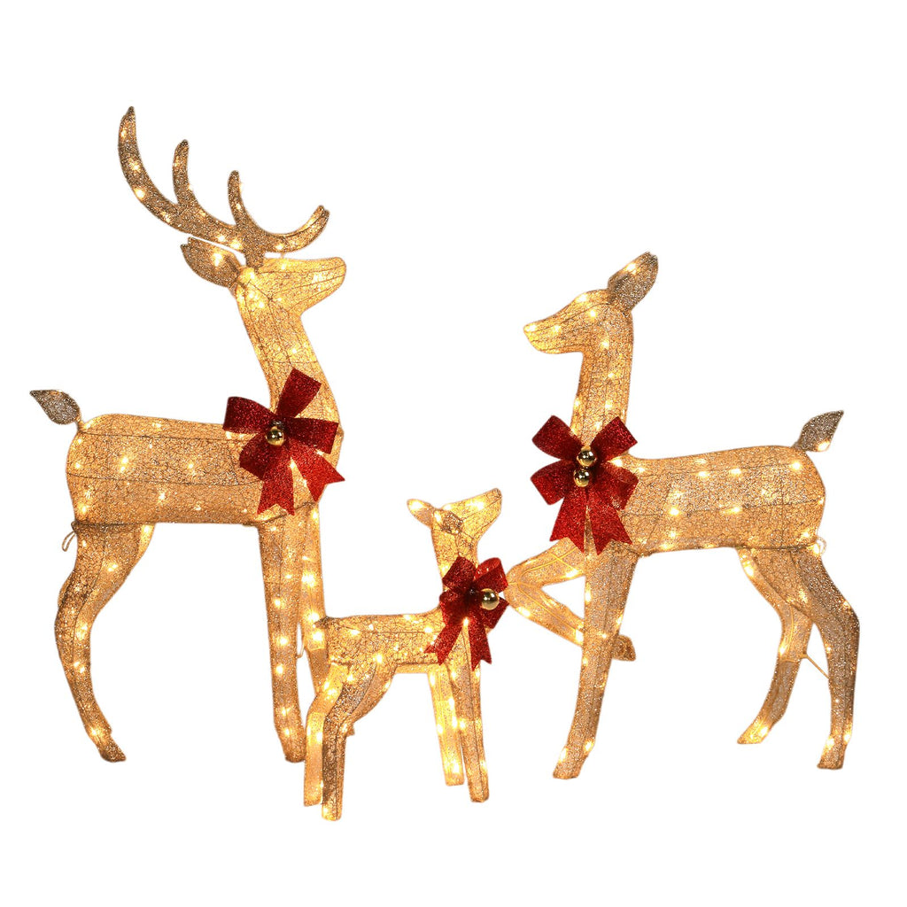 3pcs 4FT 30.00V 3.60W Family Elk Champagne Iron Frame Courtyard Elk Decoration