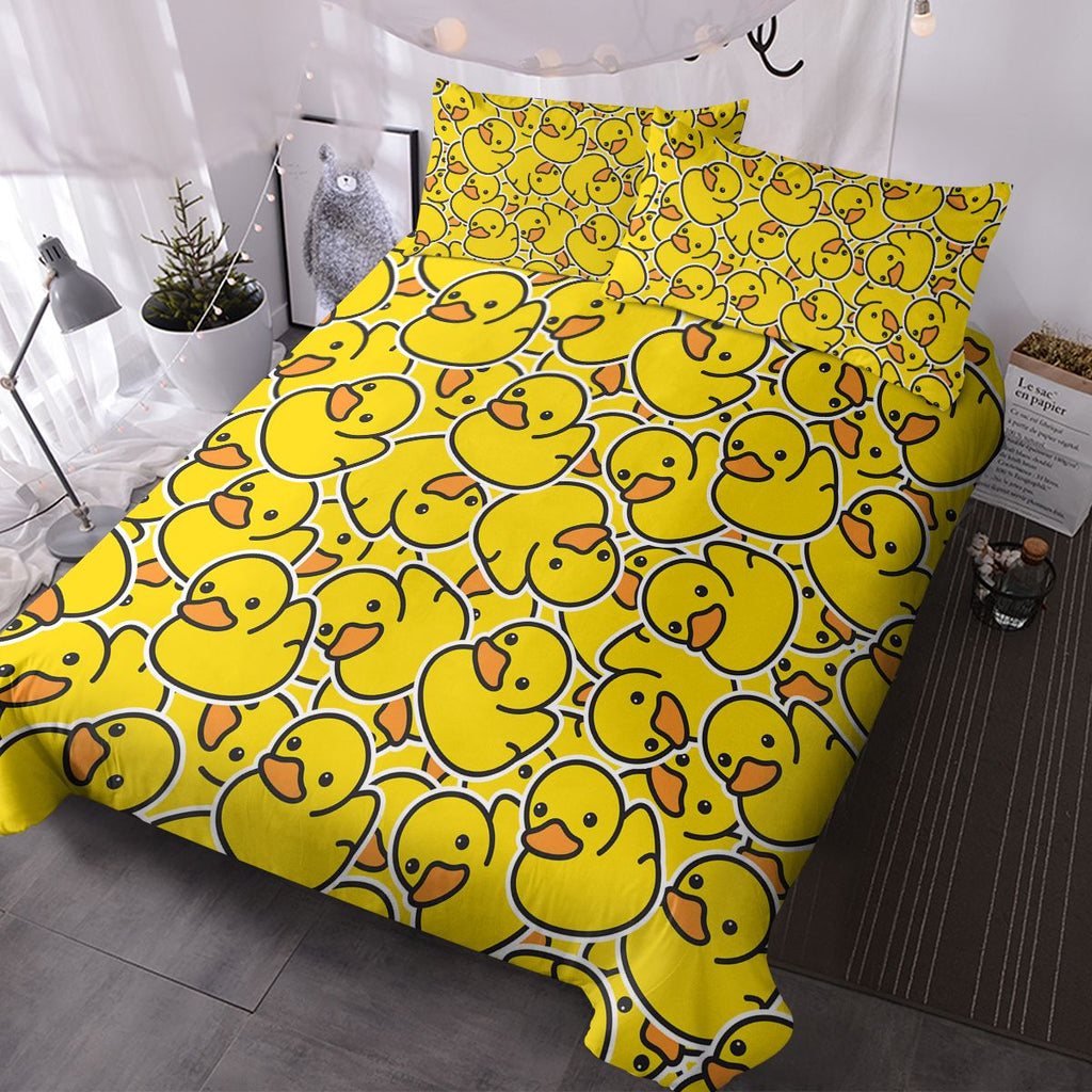 3pcs fun yellow duck duvet cover combination bedding down comforter children's fun duvet set Full Size(temu can only be self-picked up)