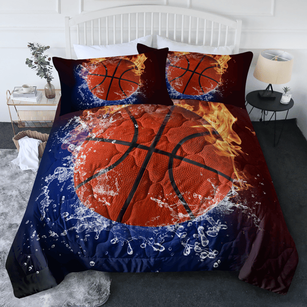 3pcs Water Fire Basketball Comforter Set Burning fire Thin Bedding Duvet Game Summer Quilt Set Twin Size(temu can only be self-picked up)