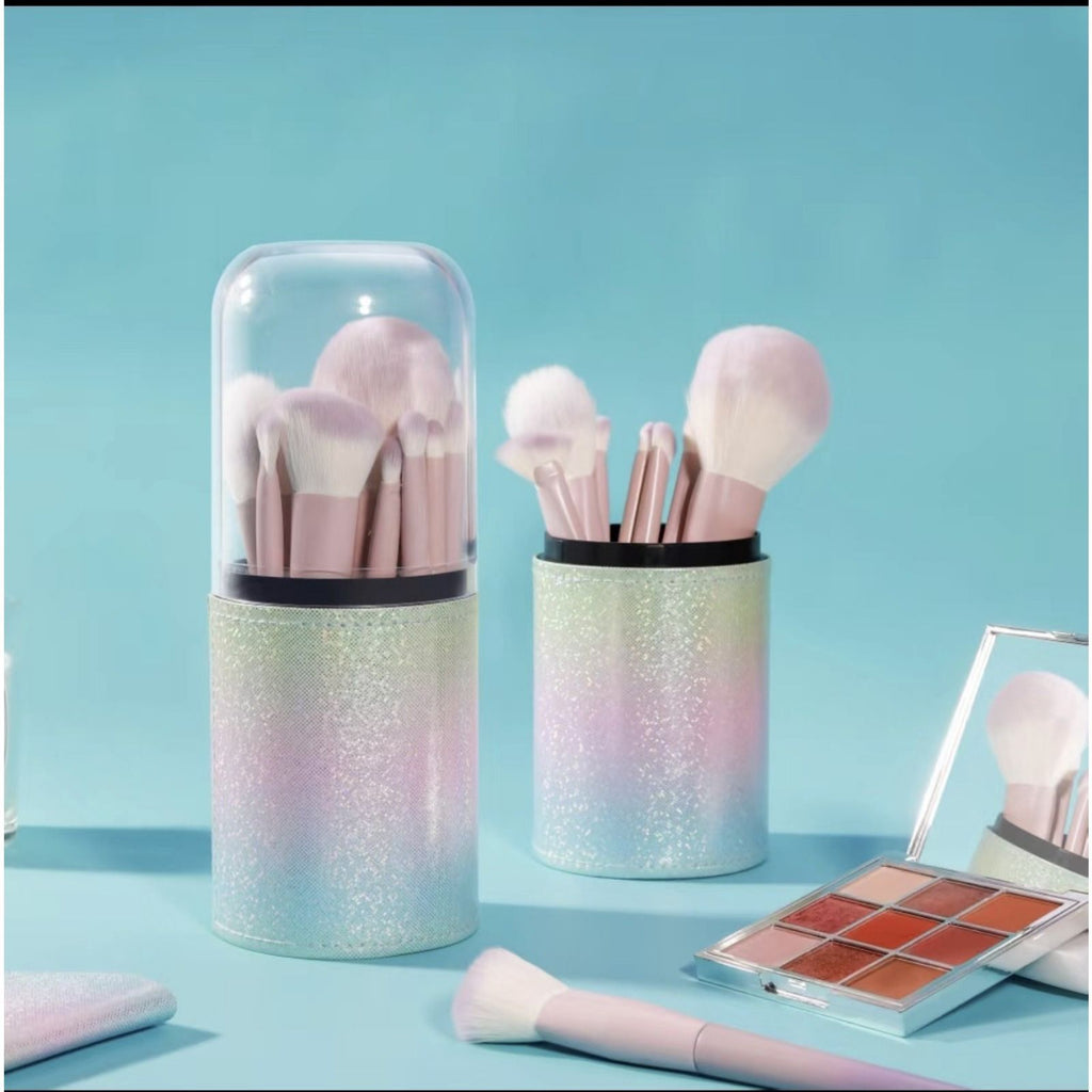 3PCS white, purple and pink round-tipped lip brushes - lipstick and lip gloss mixed brushes with caps + 10PCS Stardust purple makeup brush set - pink powder, eyeshadow, lip brushes and super soft beau