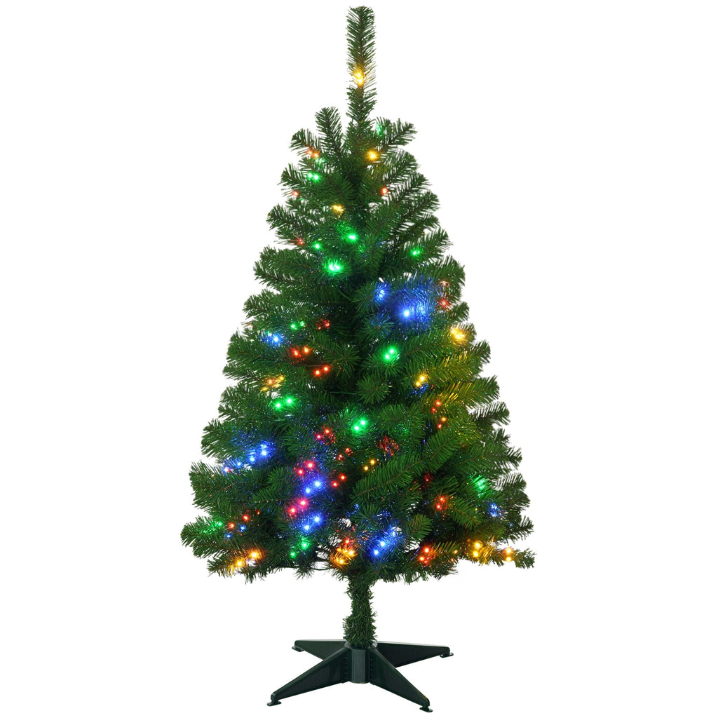 4' Artificial Prelit Christmas Trees with Warm White or Colorful LED Lights, Auto Open