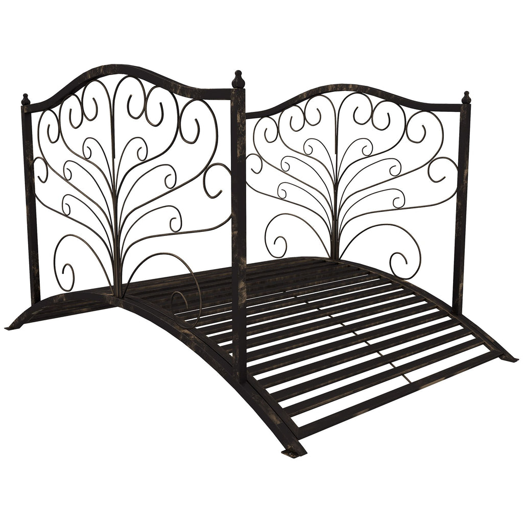4' Backyard Metal Arch Bridge Safety Rails, Exquisite Scrollwork, Tool-Free Easy Assembly