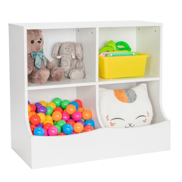 4-Cubby Kids Bookcase with Footboard, Multi-Bin Children's Storage Organizer Cabinet Shelf with Thick Wood Board for Children Girls & Boys Bedroom Decor Room