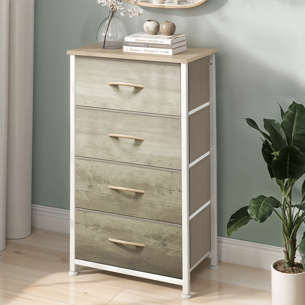 4 Drawer Dresser Fabric Chest of Drawers FurnitureStorageOrganizer for Living Room,,Hallway,Oak Greige
