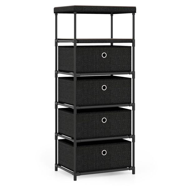 4-Drawer Fabric Storage Cabinet - Removable Foldable Drawers, Industrial Wood Top, Metal Frame with Anti-Tipping Kits (Rustic Brown/Black)
