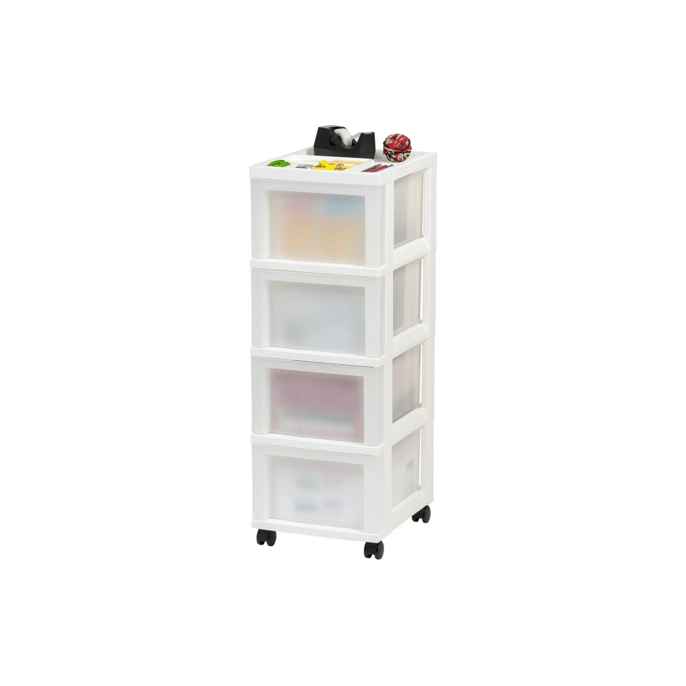 4-Drawer Narrow PlasticStorageDrawer Cart with Organizer Top, White