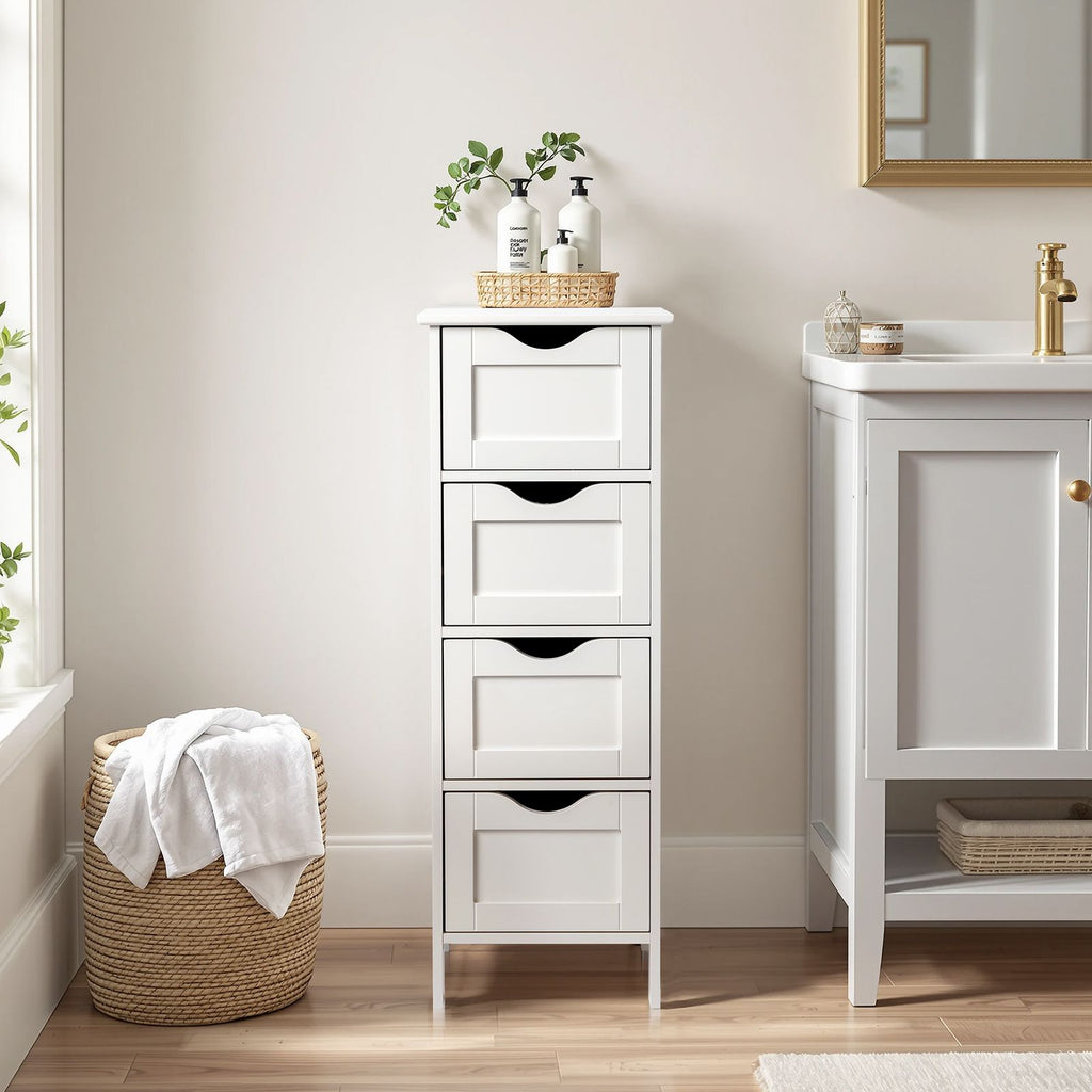 4-Drawer Painted MDF Bathroom Cabinet 11.82*11.82*32.29in White