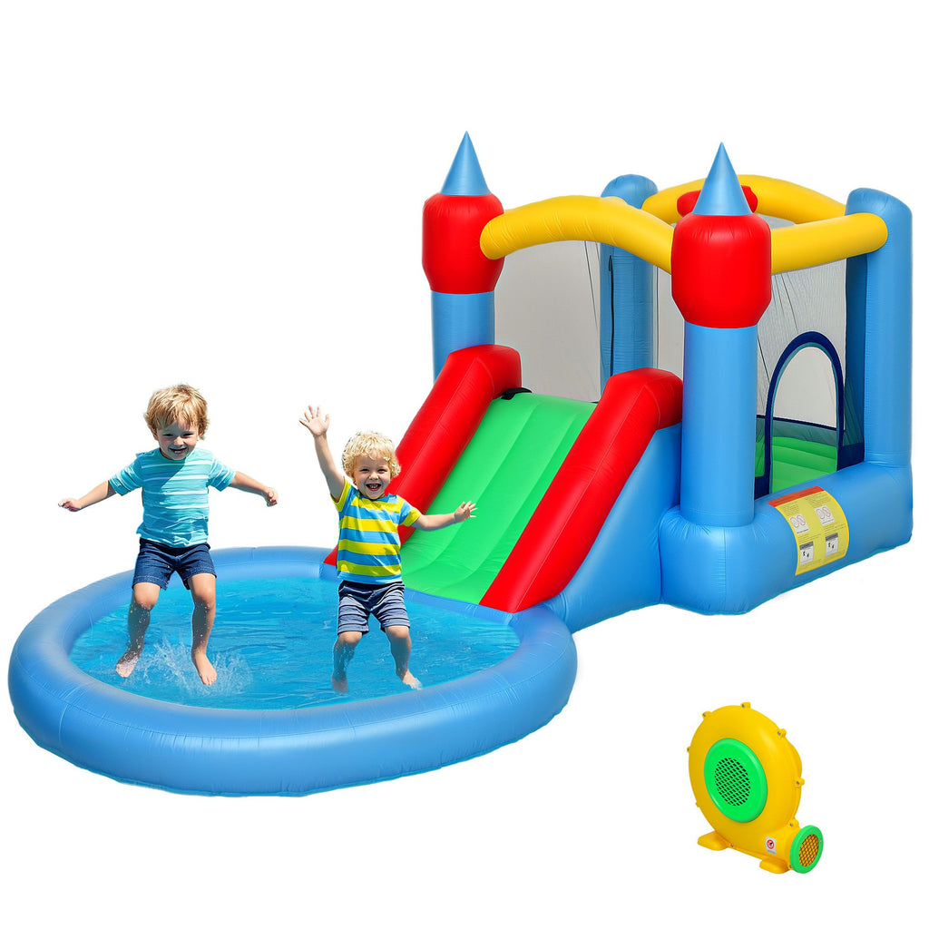 4 in 1 Inflatable Bounce House with Slide, Basketball Hoop, Ball Pit, 370W Blower, Storage Bag, 163" x 81" x 75"