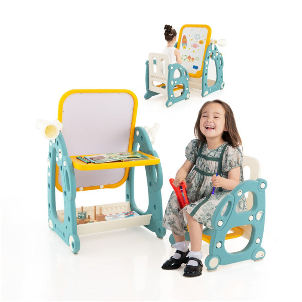 4 In 1 Kids Easel with Chair and 3-Level Adjustable Whiteboard
