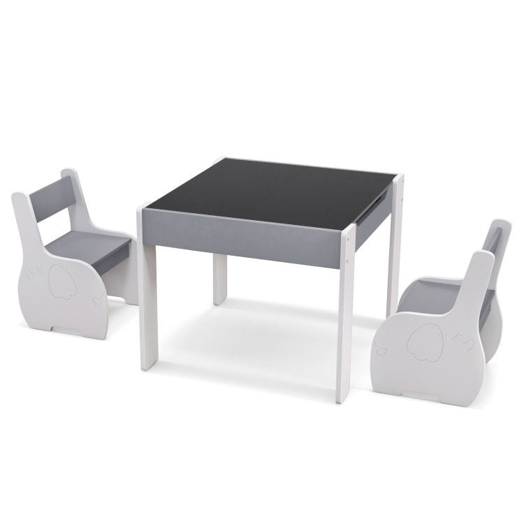 4-in-1 Wooden Activity Kids Table and Chairs with Storage and Detachable Blackboard