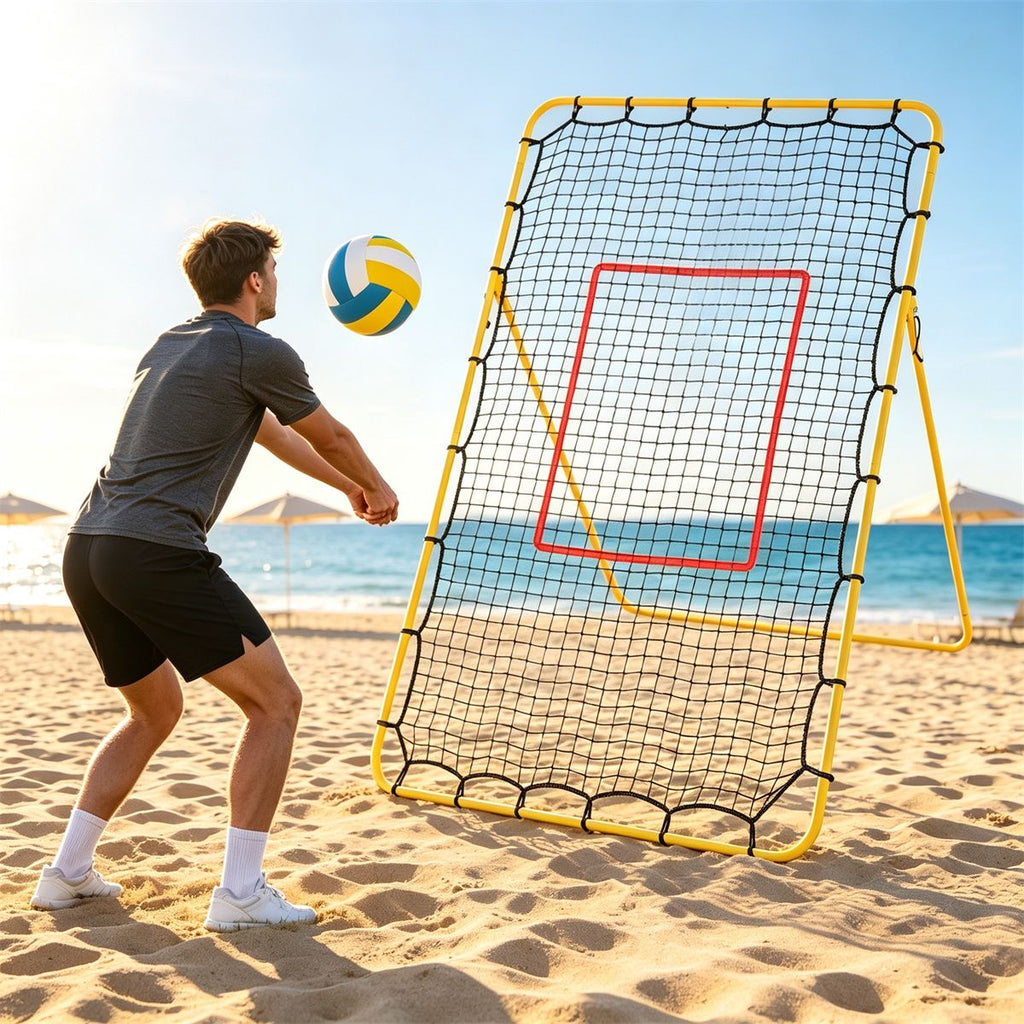 4-Level Adjustable Volleyball Rebounder Net, 7x4FT Large Rebound Training Net with Metal Frame, Foldable Multi-Sport Practice Net for Volleyball Soccer Baseball Lacrosse Indoor Outdoor