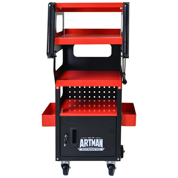 4-Level Multi-functional Diagnostic Trolley,Car Diagnostic Equipment Cart, With 360° Rotating and Lockable Casters-Black&Red