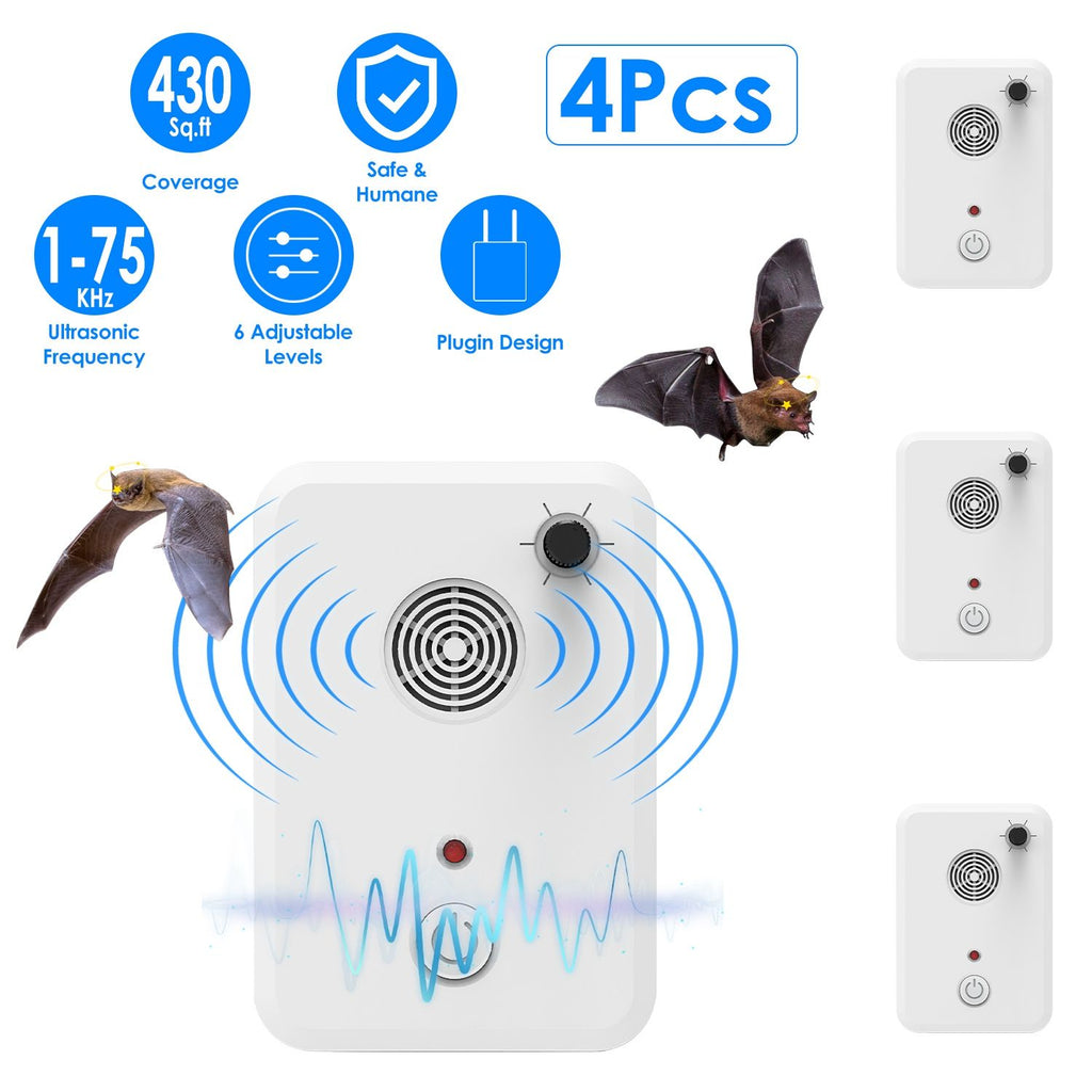 4 Pack Plug-in Ultrasonic Device, 1-75KHz with 6 Adjustable Settings, Indoor Electronic Unit for Kitchen, Garage, Cellar & Attic
