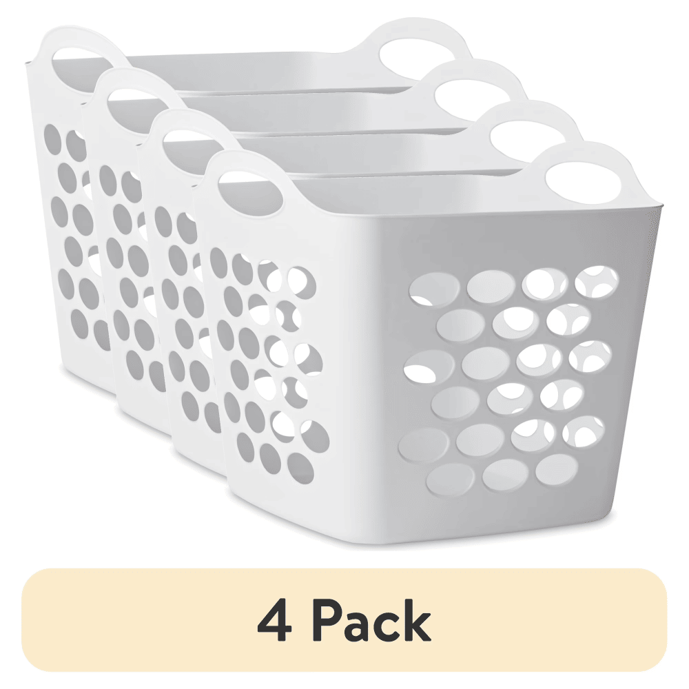 (4 pack)Plastic Laundry Hamper, Flexible Square, Breathable with Handles, White (Shipment from Walmart)