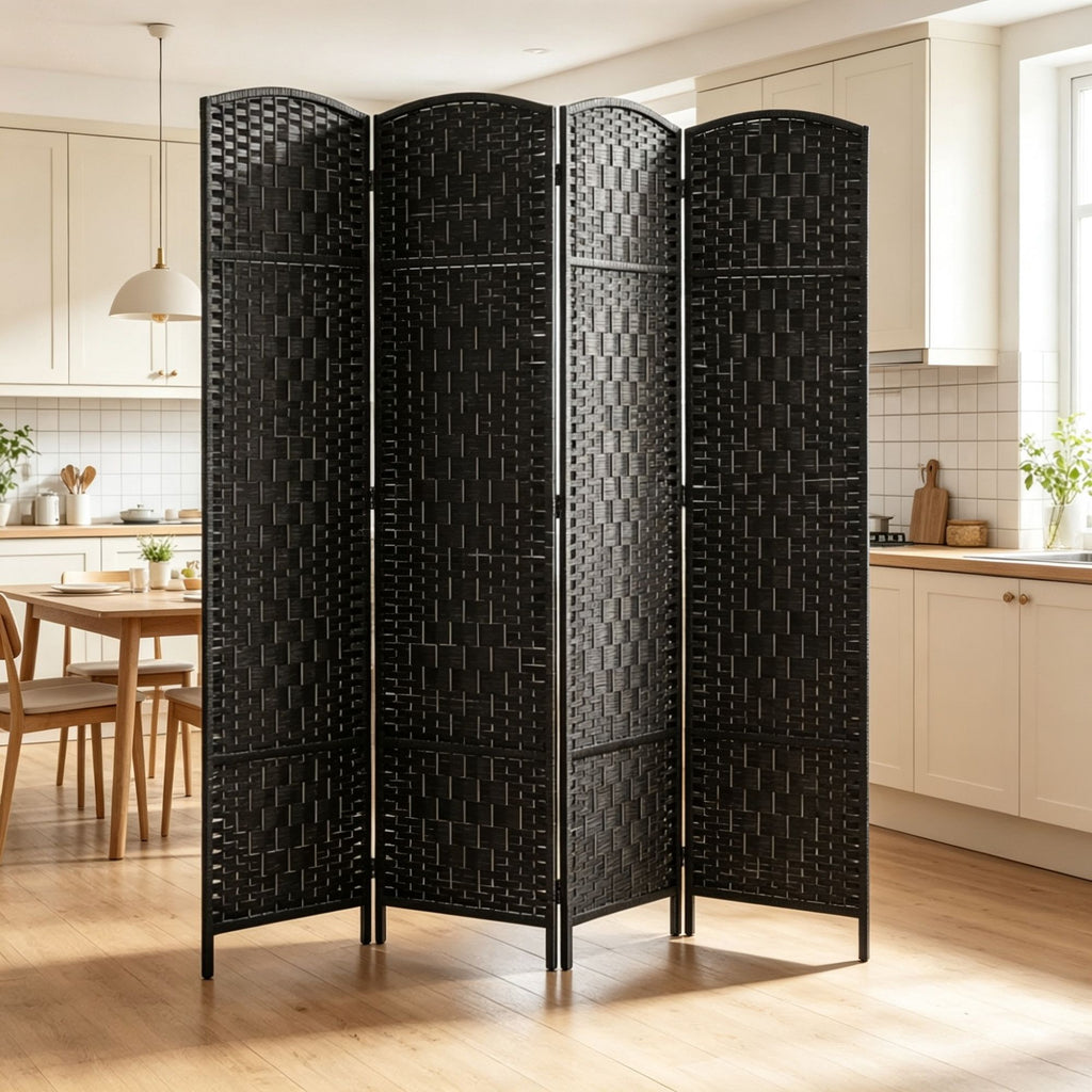 4 Panel Room Divider 70.9 Inch Tall Privacy Screen Portable Weave Partition Wall for Bedroom Coffee Space Separation