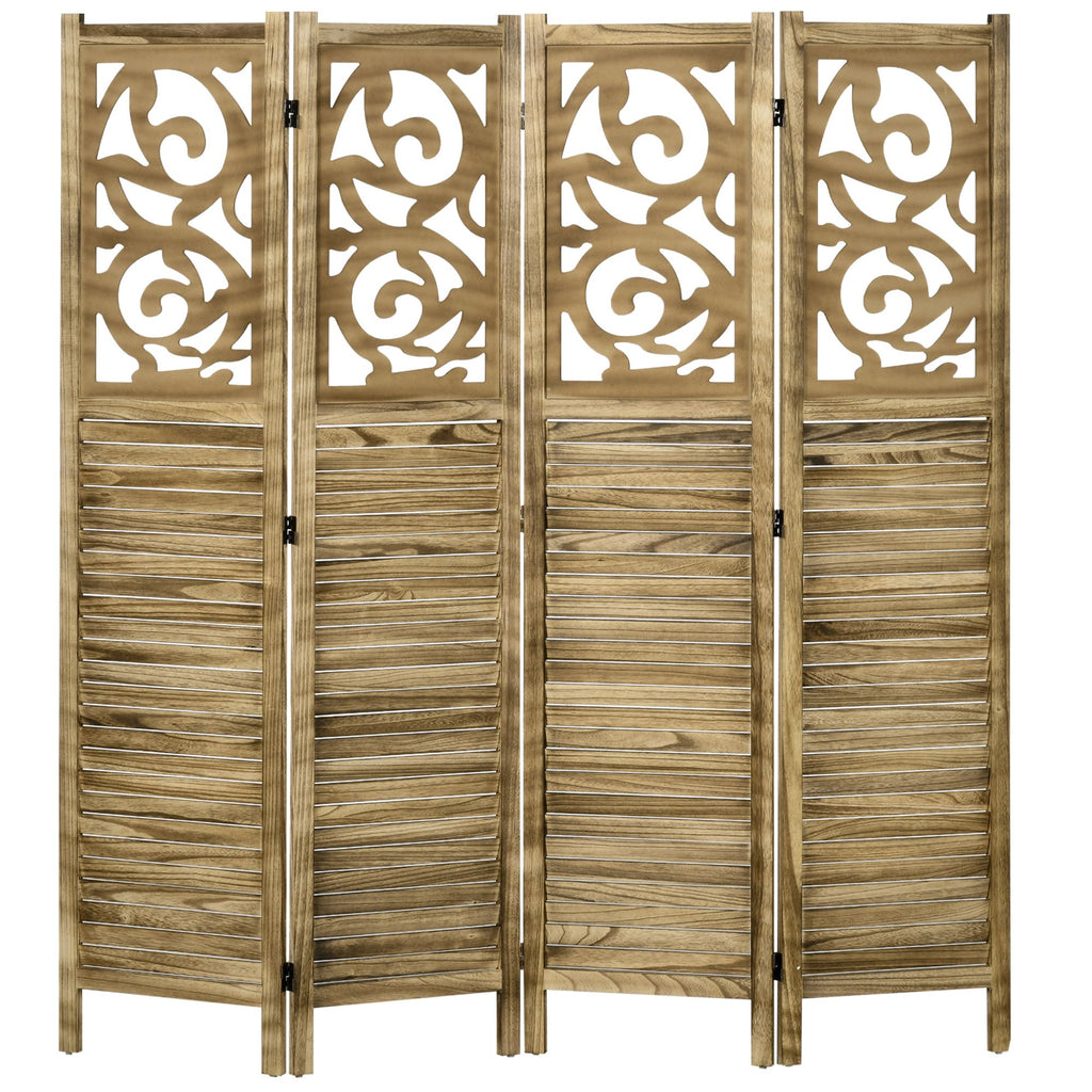 4 Panel Room Divider Wooden Privacy Screen Separator Brown Double Hinged for Home Office 63x67x075