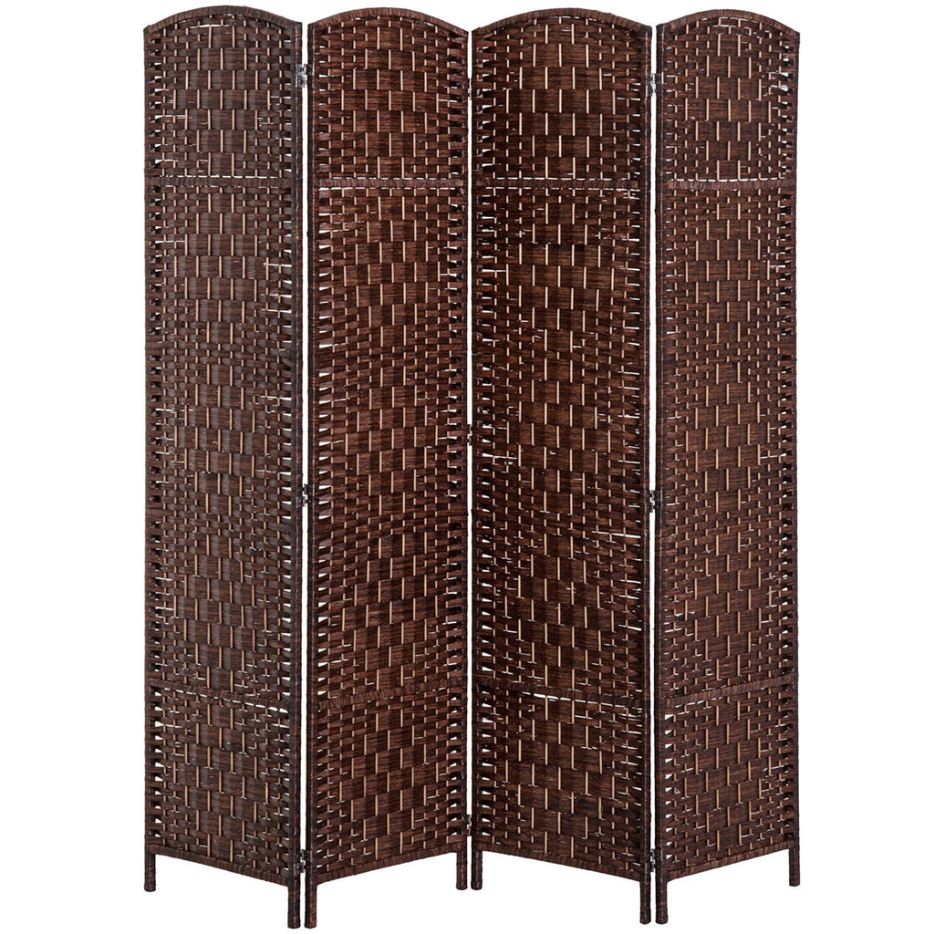 4 Panel Wicker Room Divider 6' Tall Freestanding Folding Privacy Screen Brown