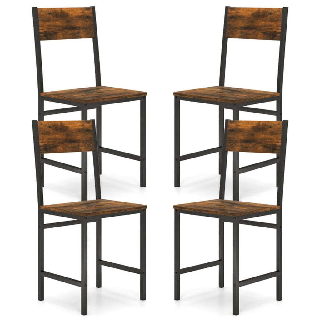 4 PCS Industrial Dining Chairs, 330LBS Capacity Metal Frame Kitchen Side Chairs, Rustic Brown