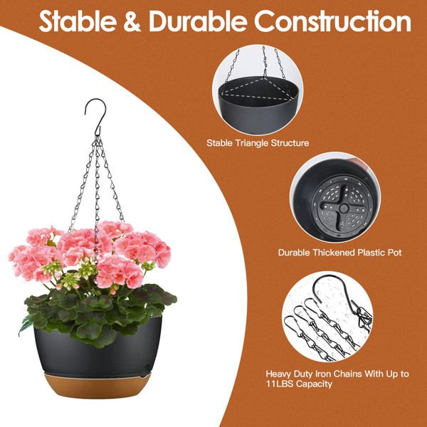 4 Pcs Minimalist Style Hanging Planters with 9.64-inch Diameter, Drainage Holes, and Removable Self-Watering Tray, Suitable for Medium-Sized Plants and Flowers(No shipments on weekends)