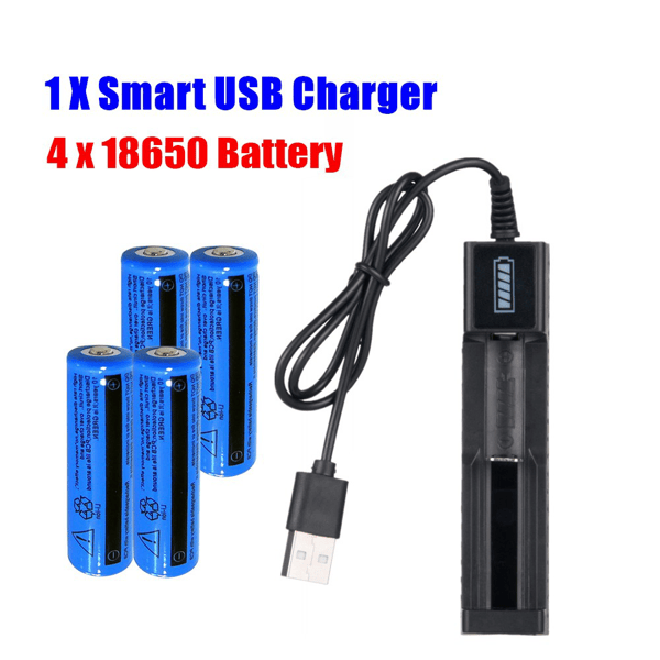 4 PCS3000mAh 18650 Rechargeable Batteries + 1PCS USB Charger Set For Flashlights Headlamp(Logistics only For USPS.TK/TMEU only For self-pickup)