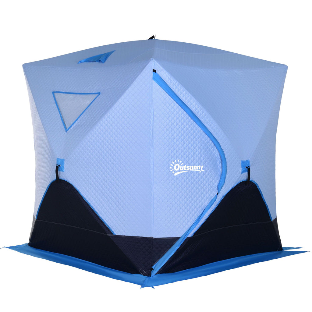 4 Person Ice Fishing Shelter, Pop-up Ice Fishing Tent, Ice Shanty, Portable and Insulated, with 2 Doors and Carrying Bag, Light Blue