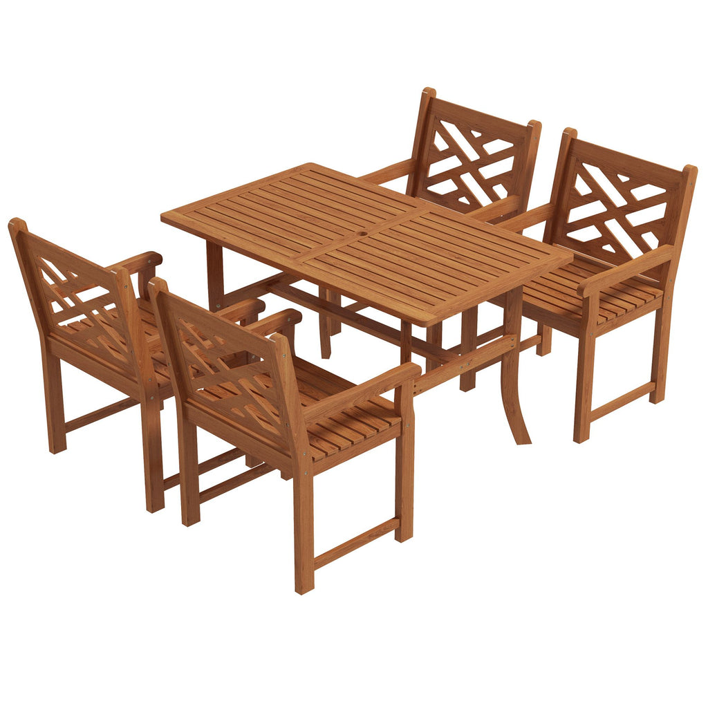 4-Person Patio Dining Set Teak Finish Wooden Outdoor Furniture for Backyard Garden Poolside Deck