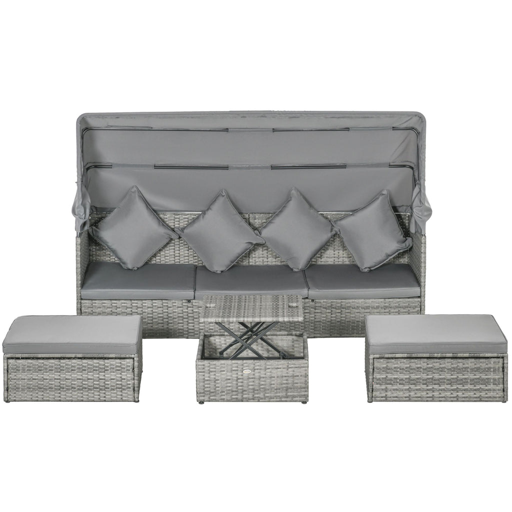4 Piece Adjustable Canopy Outdoor Rattan Sofa Set w/ Height Adjustable Coffee Table & Cushions, Light Gray