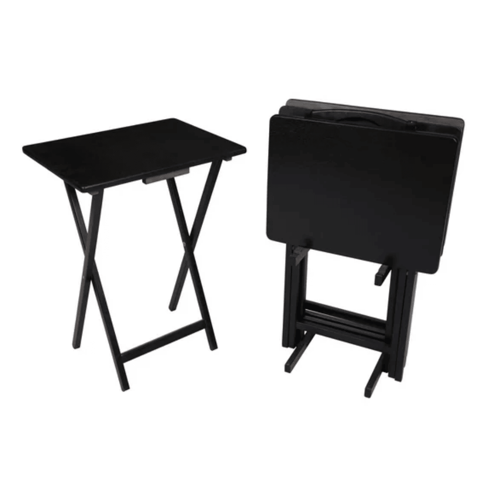 4-Piece Black Rubberwood Indoor Folding TV Tray Table Set with Storage Rack(Shipment from Walmart)