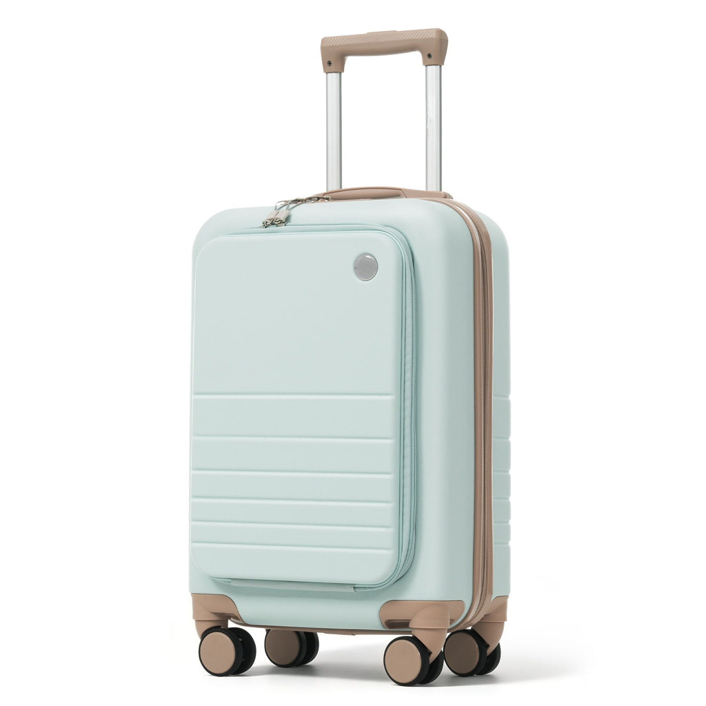 4-Piece Luggage Set with USB Charging Ports - 20in Carry-On (Front-Opening for Laptop) 28in Checked Suitcase with TSA Lock Travel Duffel Bag Wet-Dry Toiletry Bag, grey green