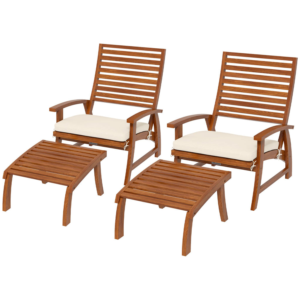 4-Piece Outdoor Seating Group: Acacia Wood, Cream Cushions, Includes Footstools for Ultimate Relaxation|