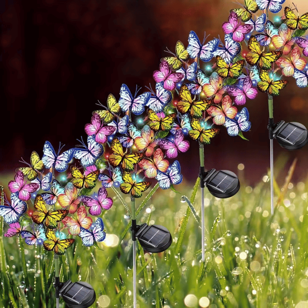 4-piece set of 160 LED 68 butterfly solar lights, used for garden and yard decoration, Christmas decorations, Mother's Day gifts for mothers