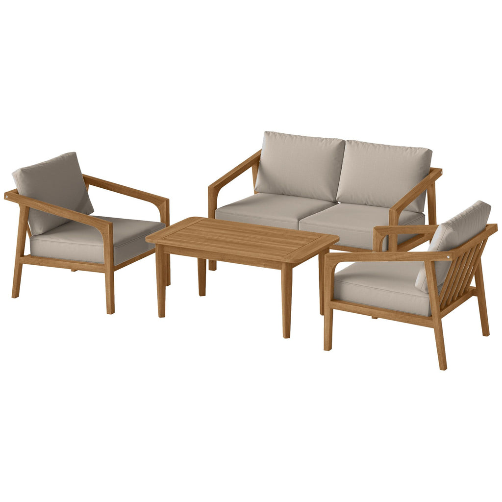 4 Pieces Acacia Wood Patio Furniture Set, Outdoor Sofa Conversation Set w/ Thickened Cushions for Backyard Garden, Teak