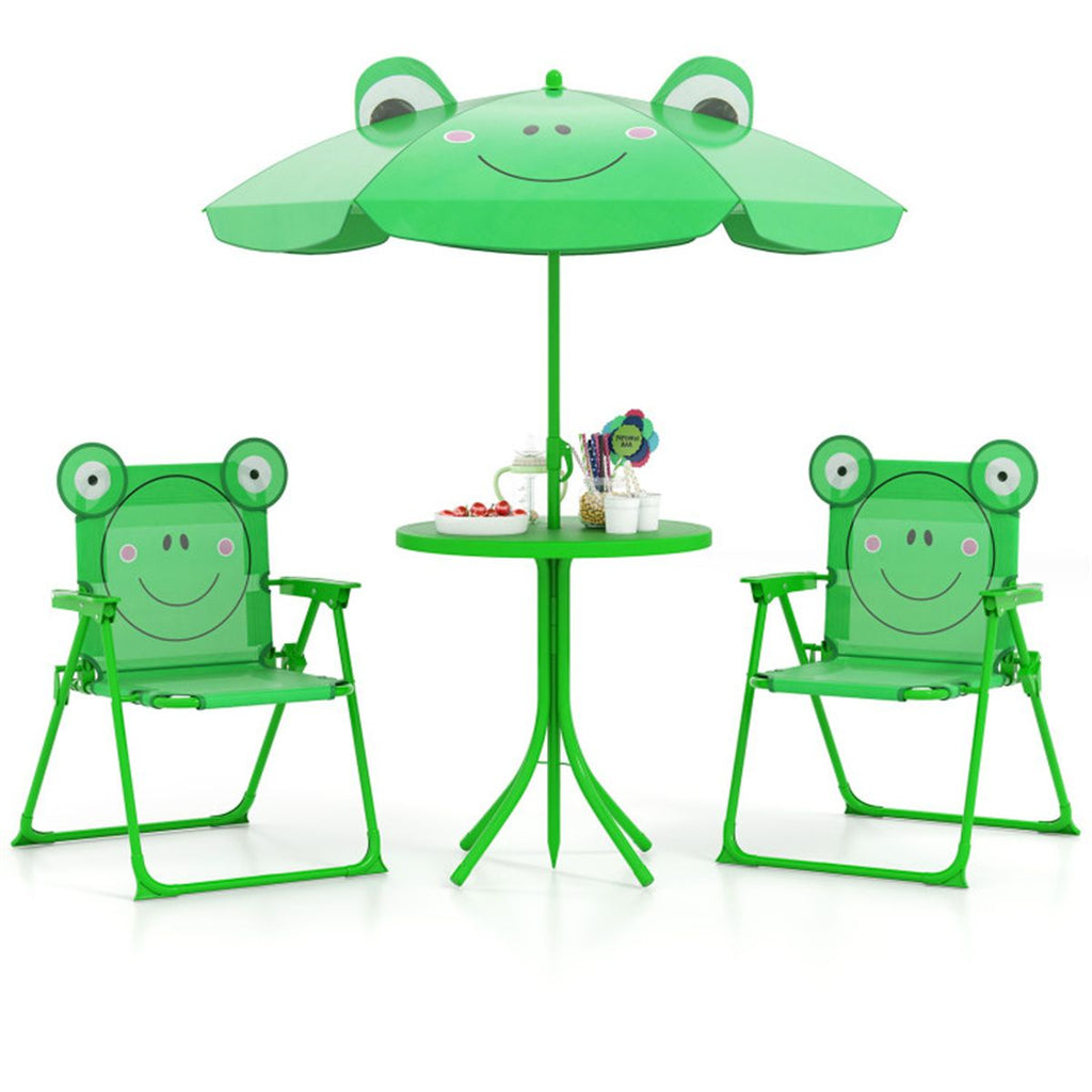 4 Pieces Folding Kids Table and Chair Set with Height Adjustable Sun Umbrella