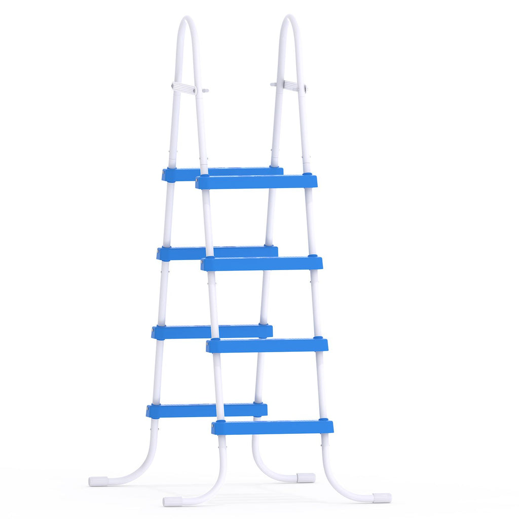 4-Step 52in Iron Pool Ladder (White Frame + Blue Steps)