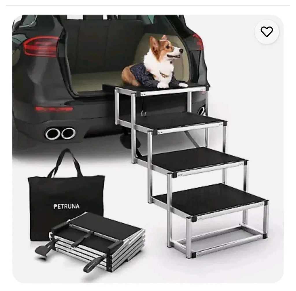 4-step dog staircase, with aluminum folding dog steps for cars