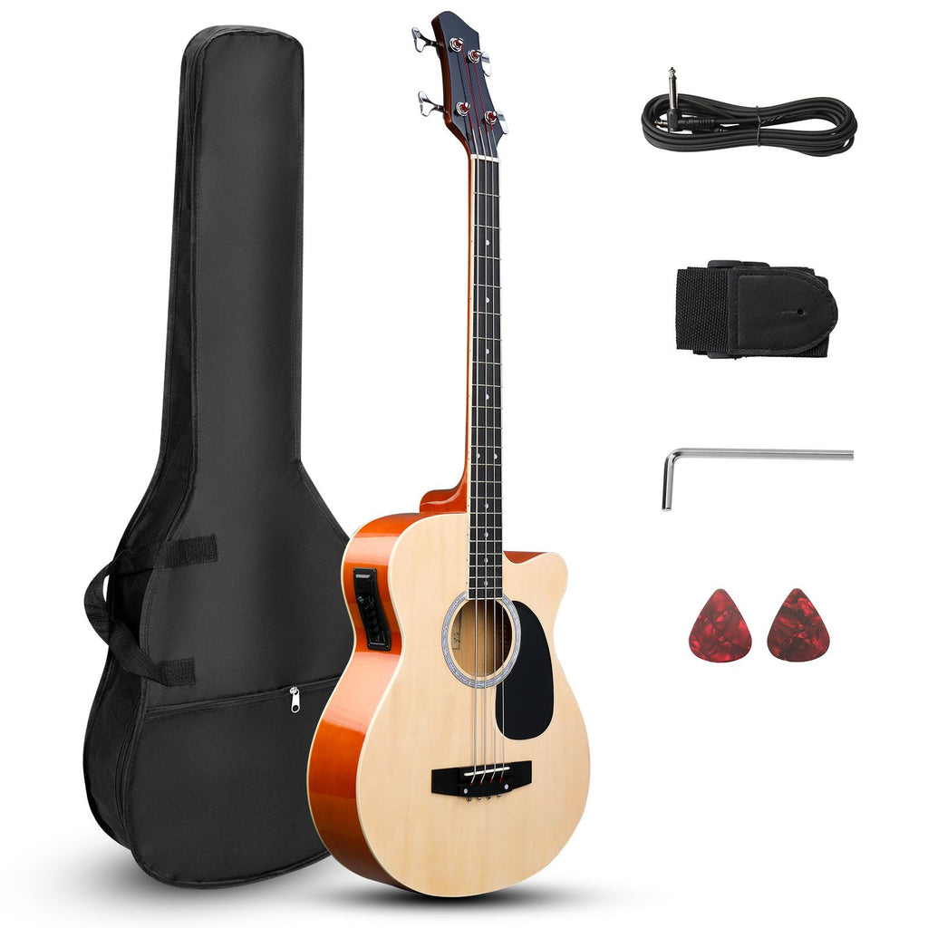 4 String Acoustic Bass Guitar, Full Size Bass Guitar Kit with Portable Guitar Bag, Premium Cable, Wrench, Strap, Plectrum (Natural)