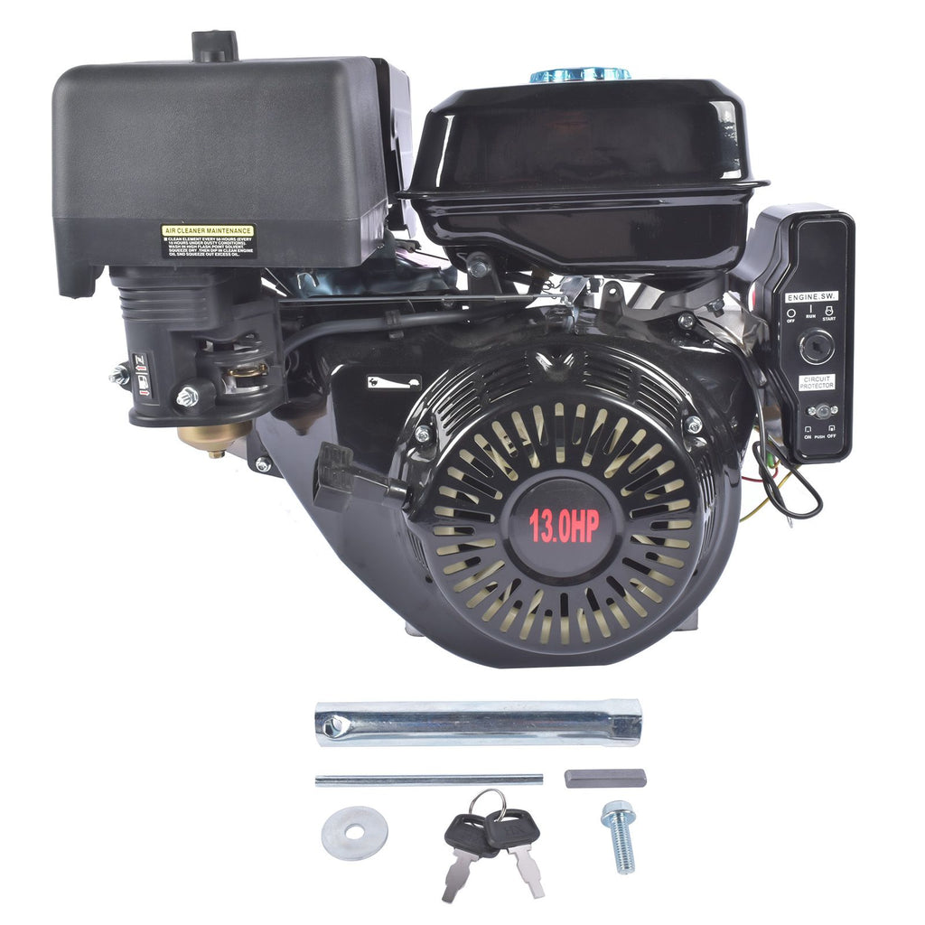 4 Stroke 13HP 389cc Gas Engine with Electric Start, Go Kart Engine Horizontal Shaft OHV Gas Motor, Gas Powered Multi-Use Engine Black